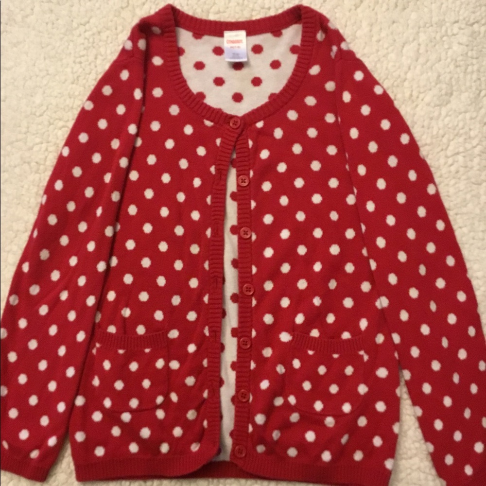 Girls red and white polka dot cardigan